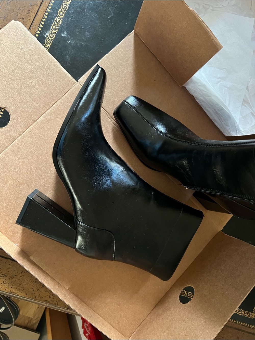 Black Leather Block Heel Women's Ankle Boots